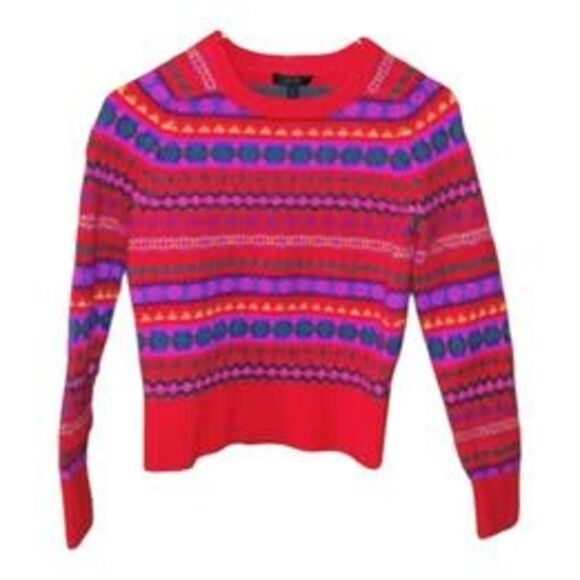 J Crew Sweater Fair Isle Holly Holiday Wool Colorful Crewneck Cozy Women's (S) - Picture 1 of 10